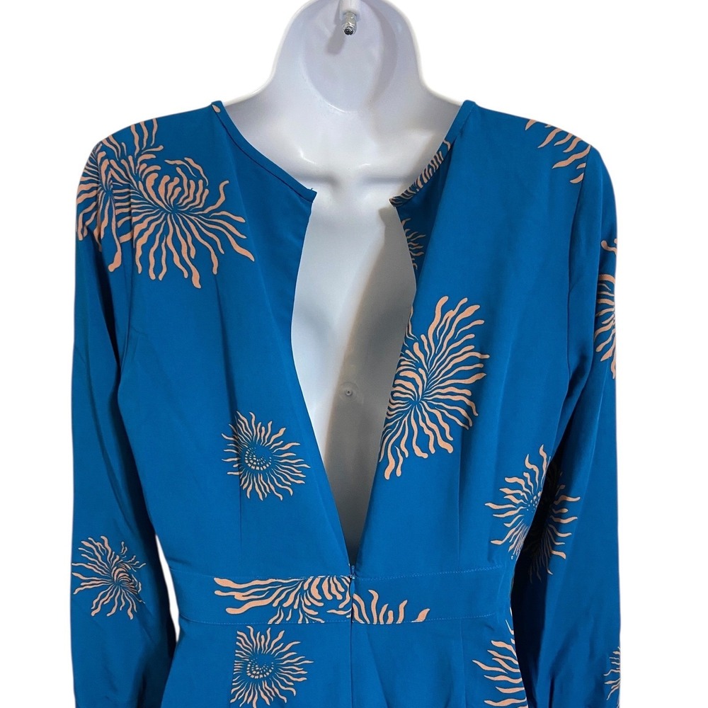 Ann Taylor LOFT Petite Blue Sunburst Print Long Sleeve A-Line Dress Size 6P - Picture 8 of 11